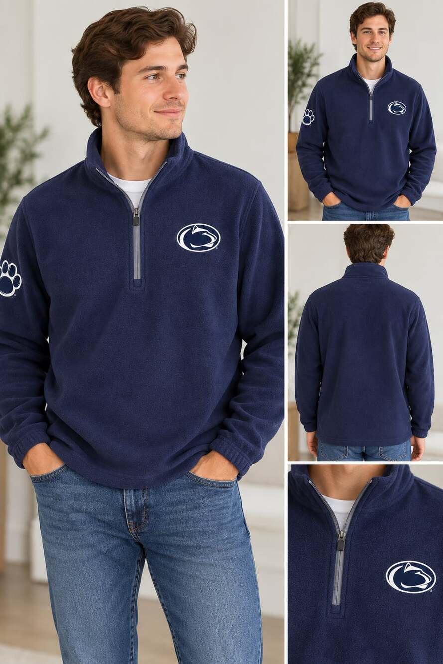Knights Apparel Penn State Nittany Lions Navy Blue Fleece Quarter Zip Pullover L